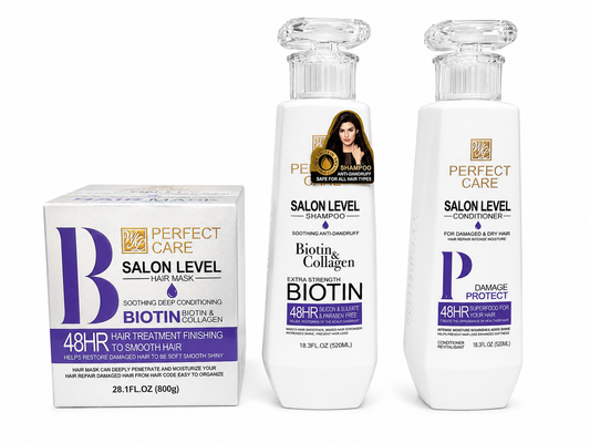 Perfect Care Salon Level Biotin Y Collagen SHAMPOO , TRATAMIENTO Y ACONDICIONADOR CRECIMIENTO DEL CABELLO