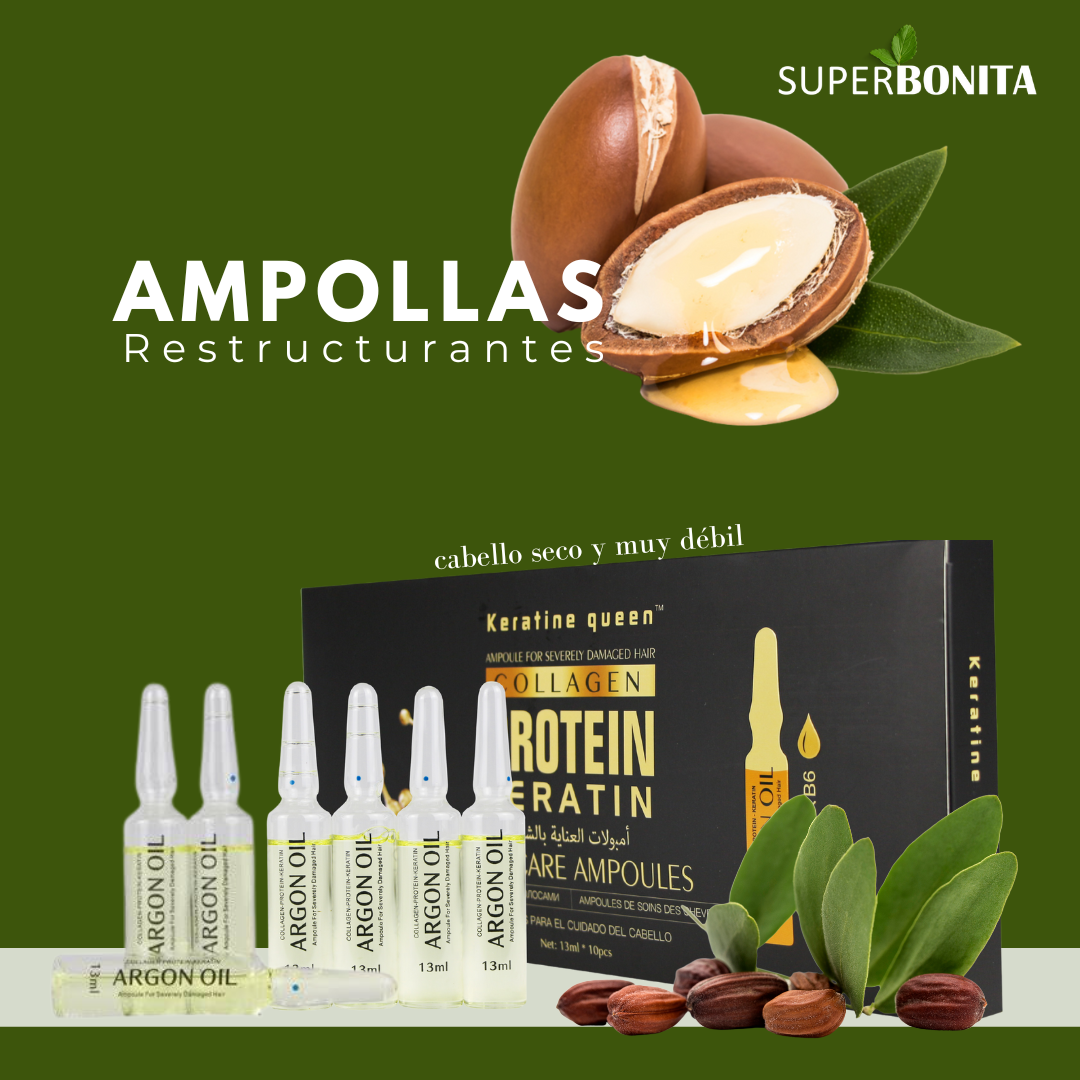 ampollas de collagen, argan y queratina/ cabello débil y seco